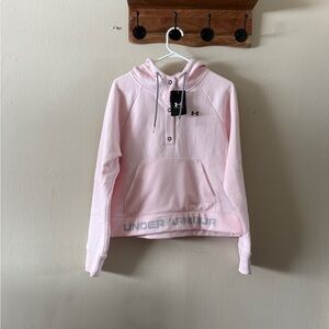 NWT Under Armour Pink Button Snap Mesh Hoodie Sweater Size M Loose Fit Active